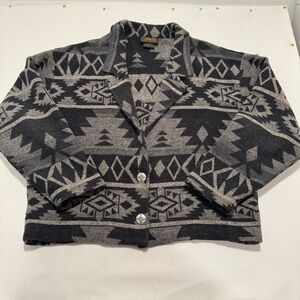 David Paul Medium Southwestern Aztec Blazer Cardigan Jacket Black & Gray